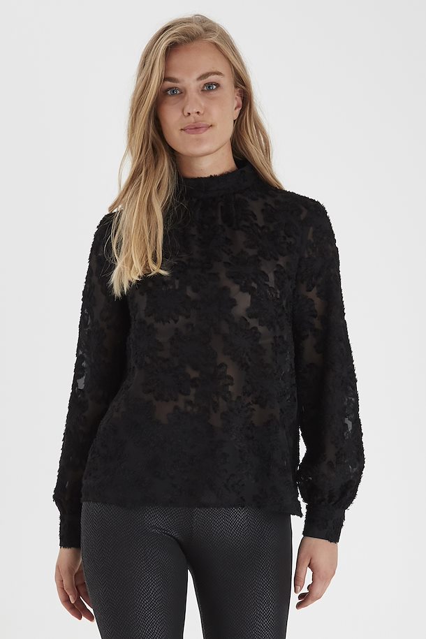 Black Lace Long Sleeve Funnel Neck Top